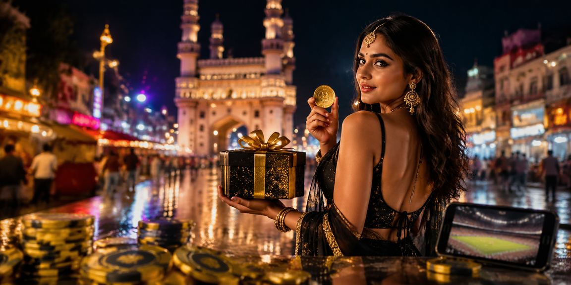 Hyderabad Charminar night market with casino and betting